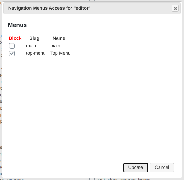 ure navigation menus access dialog