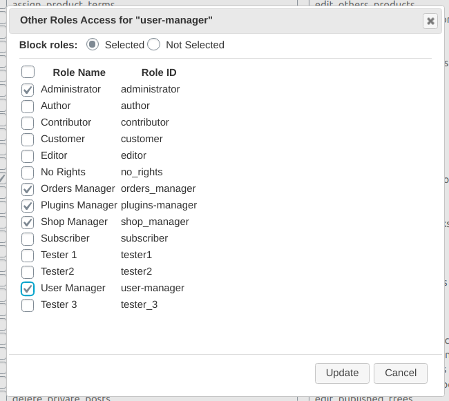 other roles access dialog