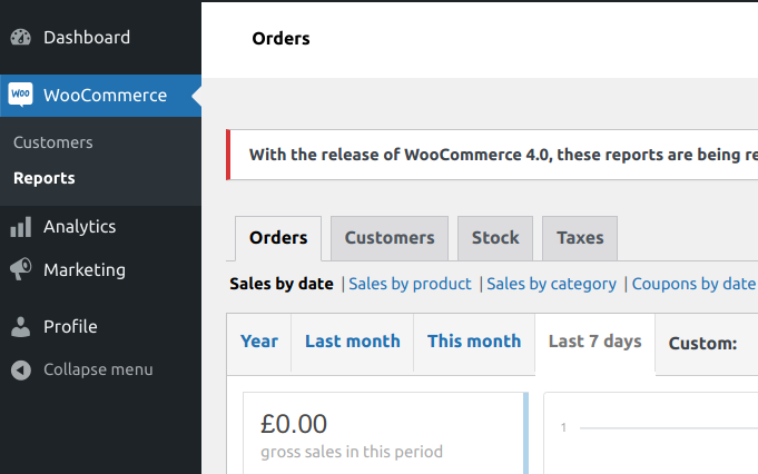 woocommerce reports tabs