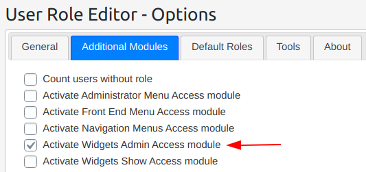 activate widgets admin access module