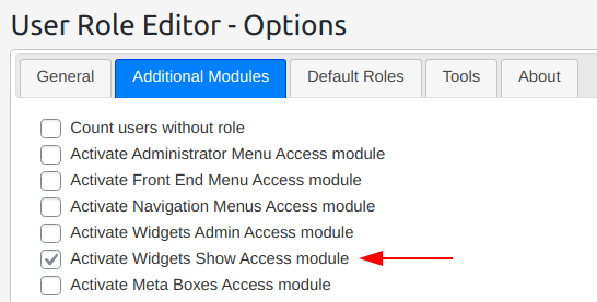 activate widgets show access module