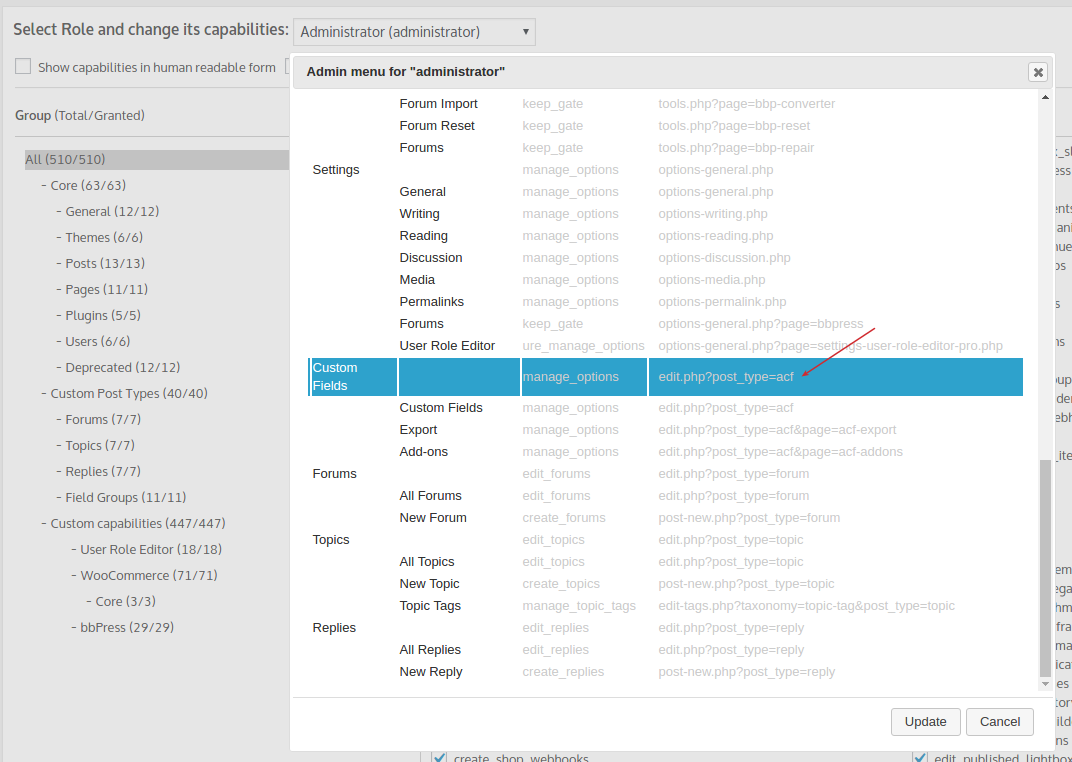 Advanced custom fields in admin menu